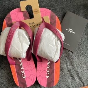 Coach pink striped flip flops nwt size 7